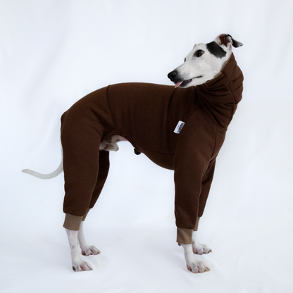 Italian Greyhound & Whippet jumpsuit, chocolate brown – dog clothing | Kis olasz agár & whippet kezeslábas, csokoládébarna – kutyaruha | Hound Theory