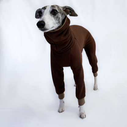 Italian Greyhound & Whippet jumpsuit, chocolate brown – dog clothing | Kis olasz agár & whippet kezeslábas, csokoládébarna – kutyaruha | Hound Theory