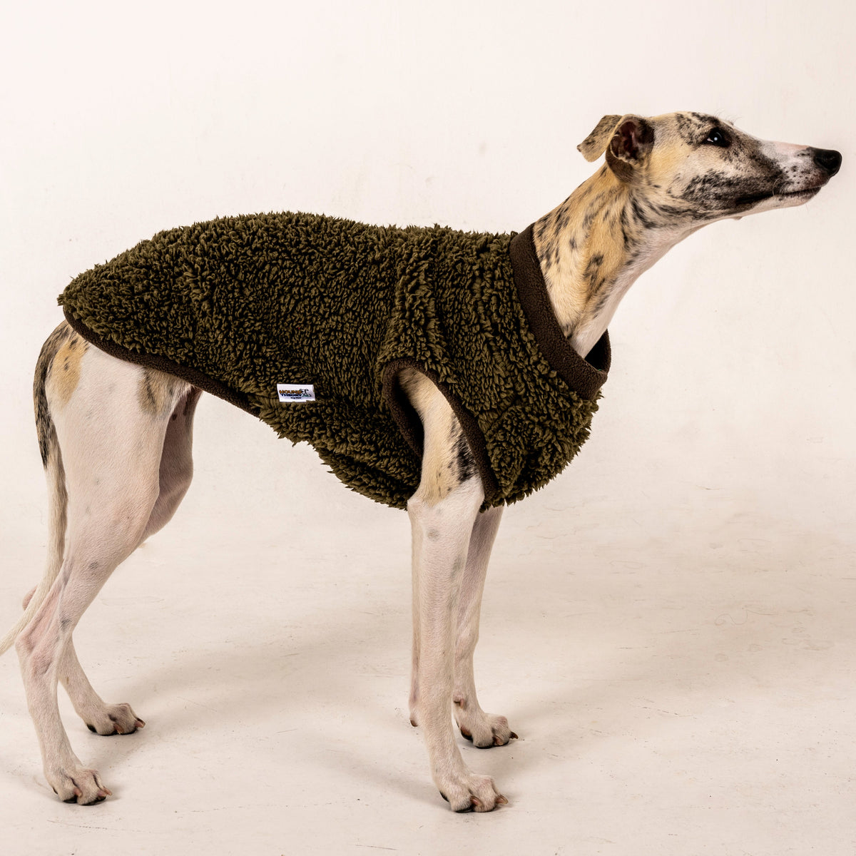 Italian Greyhound & Whippet sherpa vest, olive green – dog clothing | Kis olasz agár & whippet sherpa mellény, olívazöld – kutyaruha | Hound Theory